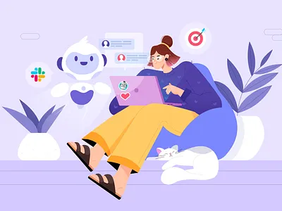 Remote work cat character characters design dribbble illustration illustrator vectorillustration