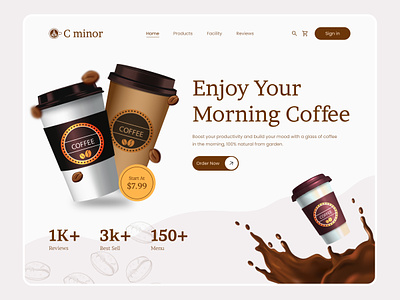 C minor- Coffee Shop Website Hero Section. cafe coffee coffee bean coffee cup coffee house coffee shop cup drink food and drink food delivery hero section home page homepage landing page ui ux web web design website website design