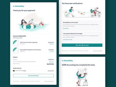 Accounting Emails accounting banking billing custom illustration email email sequence email templates illustrations interface design invoice notifications payment payroll product design templates ui ui design ux ux design