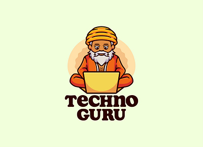 Tech master logo mascot cartoon character illustration branding buddha cartoon character corporate cute guru logo mascot modern spiritual tech technology vector