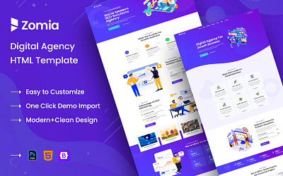 Zomia Digital Agency HTML5 Template agency apps business company consulting corporate creative digital information photo portfolio safety sass security service software solution