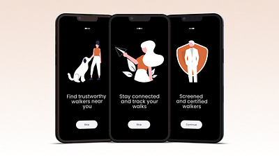Onboarding screens for Wag - Dog walking mobile application design graphic design illustration minimalist mobile mobile application mockup onboarding product design ui ux
