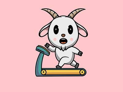 Cute Goat Running on Treadmill goat life graphic design kawaii ui