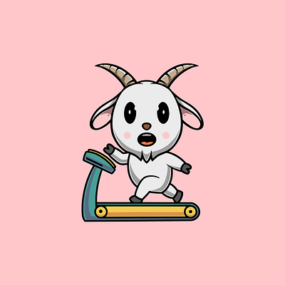 Cute Goat Running on Treadmill goat life graphic design kawaii ui