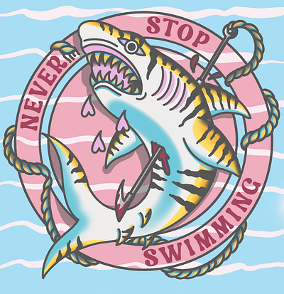 Just Keep Swimming digital ocean shark tattoo