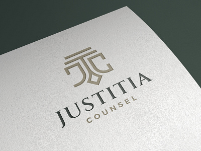 Justitia Counsel attorney brand identity branding clean design elegant graphic design initials logo law law firm logo logo design luxury minimal print product design