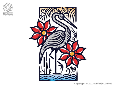 Stork And Flowers Logo 3d animation beautiful bird branding crane design flowers logo nature stork