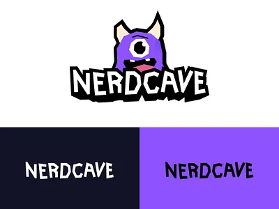 Nerdcave | Logo branding design gaming geek graphic design illustration logo nerd purple