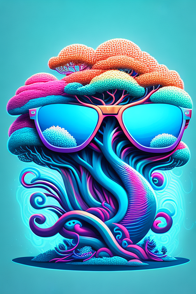 Living Coral Treehouse colorful digital illustration sunglasses vibrantcolors