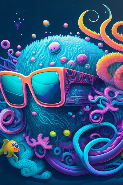 Hairy coral monster colorful digital illustration sunglasses vibrantcolors