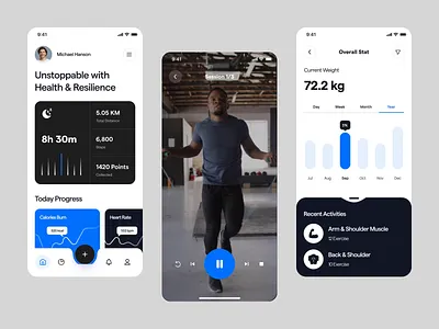 Fitness & Workout Mobile IOS App animation app app design app interaction dashboard design fitness ios mobile mobile app mobile ui motion online sport sportech ui ux white theme