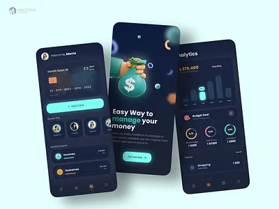 Finance app 3d ui app bank cart chart dark finance minimal neon trend ui uiux wallet
