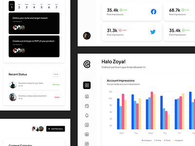 Content Calendar Dashboard analytics and engage with followers chart collaboration content calendar customer acquisition instagram icon minimalist modern design notification product design saas dashboard socal media management team member ui design user acquisition ux design web design