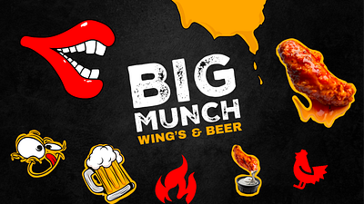 Big Munch Wings & Beer beer branding chicken wings design graphic design illustration logo typography wings