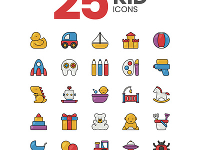 Kid Icons baby branding children clean design doll flat flat icon graphic design icon illustration kids icons logo play toys ux web design website