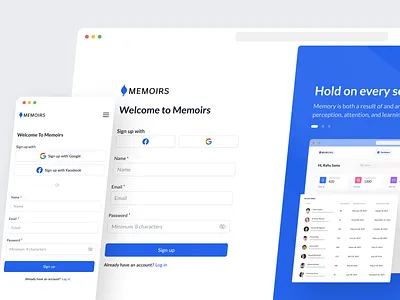 Memoirs - Web App Sign-up Page app dashboard design minimal register sign up page ui uiux web app web design