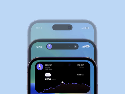 Dynamic Island Interactive design for Health Tracking App animation application design dynamic island health activity mobile application motion design motion graphic notification product design ui uxui mobile design