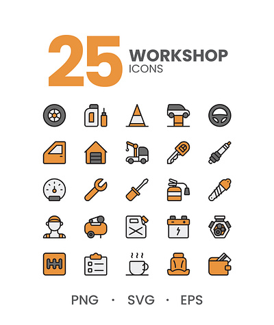 Workshop Icons automotive branding car car gear clean design flat flat icon graphic design icon illustration logo mechanic ui ux web design website workshop workshop icons