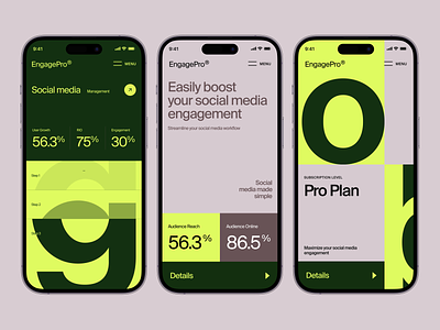 EngagePro - Mobile App Concept app boost concept design infographic ios minimal mobile service smm social media startup statistics typo ui ux