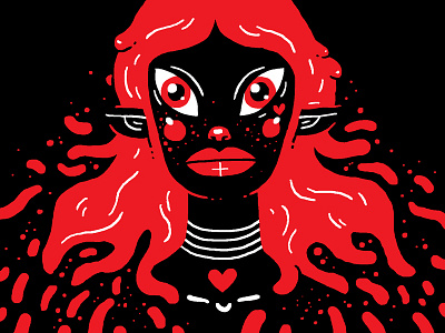 Red mermaid art cartoon drawing fairy girl illustration red