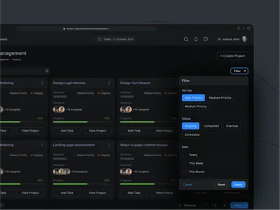 Filter UI app ui attachment card components crm design dark theme dashboard ui document erp design filter kanban minimal mobile app design modern ongoing overview task management ui ux web design webapp design