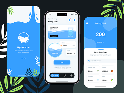 Hydramate - Water tracker app with chart and system app design illustration mobile tracker ui ui kit ux vector