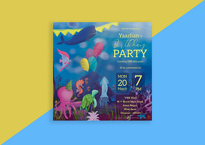Birthday Invite | Marine theme birthdaycard birthdayinvite design digital painting digitalart digitalillustration graphic design happybirthday illustration invite invitedesign