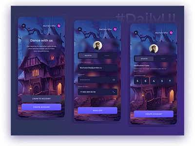 Bachata Vibe Mobile App Create Account account app bachata vibe dailyui dark theme design login registration form sign up ui