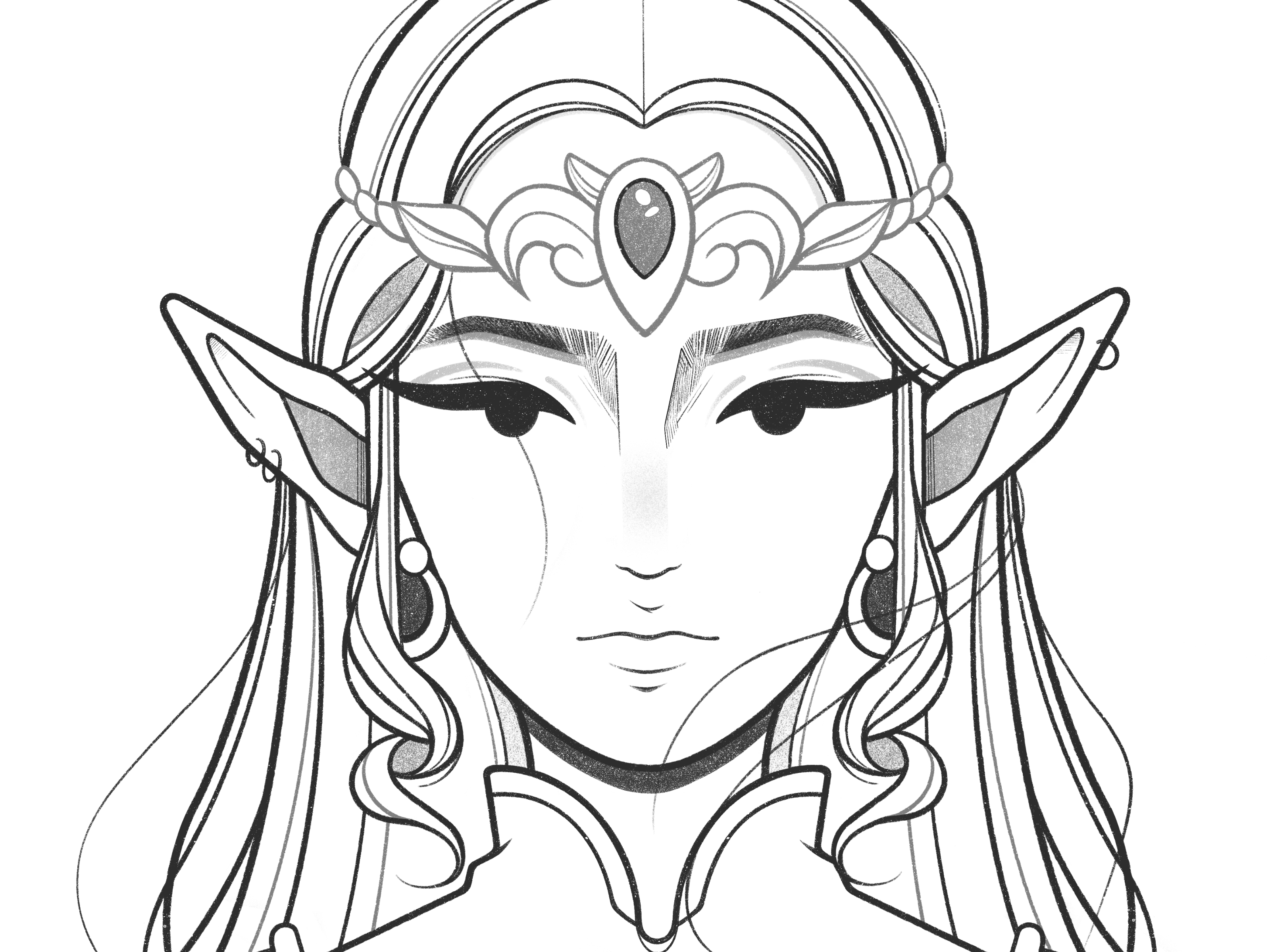 Zelda black and white cartoon character character design comic details drawing fanart game illustration line minimal monochrome nintendo princess procreate simple zelda