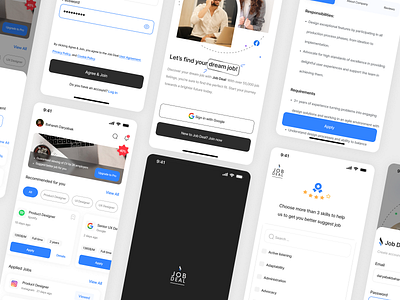 Job Finder Application app app design application careers clean design design app dream job future graphic design job job finder jobdeal jobsearch light minimal ui ui design ux ux deaign