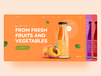 Natural juice design fresh home page juice landing page main page peach ui ux web web design wewbsite