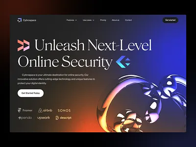 Cyber security company hero section 3d cyber security dark dark mode design gradients hero hero section landing minimal online security saas startup ui web web design website