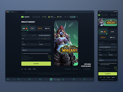 GGPAY: Game wallet replenishment app design blizzard csgo cybersport dashboard dota2 game game interface game website games lol mobile app product design steam ui uiux ux warcraft web design world of warcraft