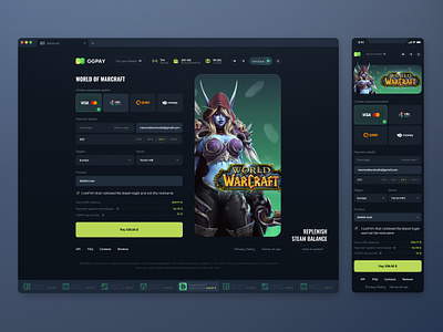 GGPAY: Game wallet replenishment app design blizzard csgo cybersport dashboard dota2 game game interface game website games lol mobile app product design steam ui uiux ux warcraft web design world of warcraft