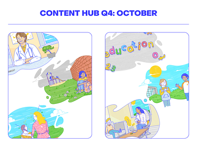 Fensolvi – Little a Little Longer Content Hub Illustrations blue character children doctor education handwritten health illustration playful yellow