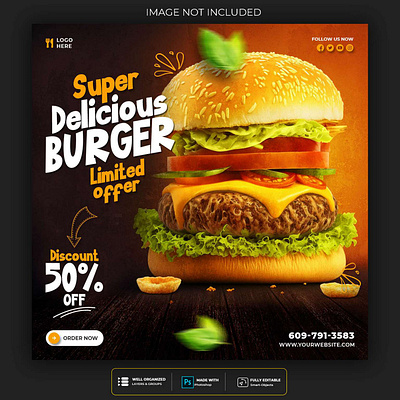 Super Delicious Burger Social Media Post branding design graphic design illustration logo typography vector