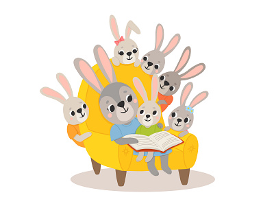 Reading time book bunny cartoon character children concept cute design flat hare illustration rabbit vector