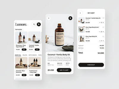 Lumore | Cosmetics brand app application beauty bland cosmetic design ecommerce shop store ui ux