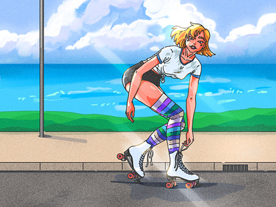Roller Skate character city female girl hair illustration roller skate socks sport