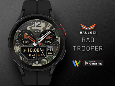BALLOZI Rad Trooper Watch Face for Wear OS galaxywatch5pro playstore playstoreapp samsung smart watch watch app watch face watch ui watchface watchfaces wear os wearable wearos