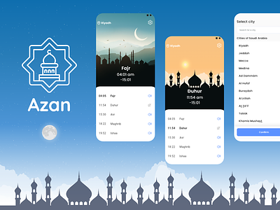 Azan (prayer application) app design illustration logo mobile ui