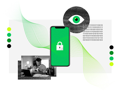 Cybersecurity Collage analog collage illustration cutout digital collage eye green and black illustration paper phone technology texture vector