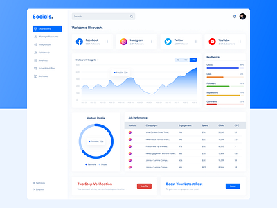 Social Media Management Dashboard agency app branding dashboard design graphicsdesigner logo socialmedia ui ux webdesign