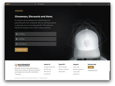 Sign Up Form black footer footer links form gold newsletter ui ux