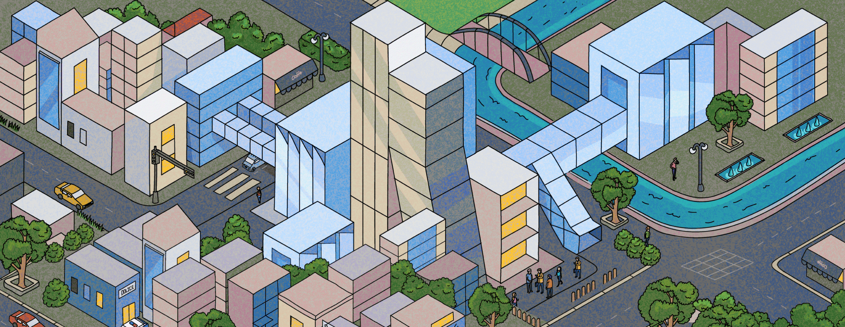 Isometric City Illustration buildings city cityscape hand drawn hero illustration hero image illustration isometric isometric illustration landing page landscape urban urban city web illustration website