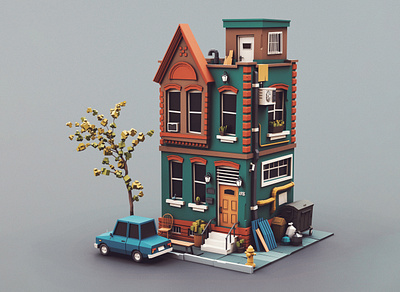 Low poly townhouse 03 car
