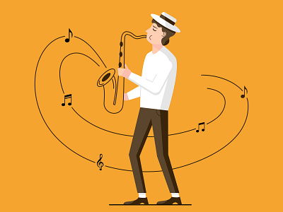 The charm of music art character charm illustration line music musician note saxophonist vector
