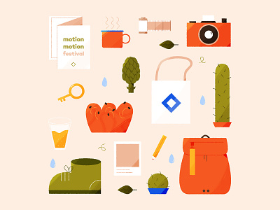 Weekend icons artichoke backpack beer boot cactus camera cup doodle festival flat graphic design green icons illustration nature orange photoshop texture