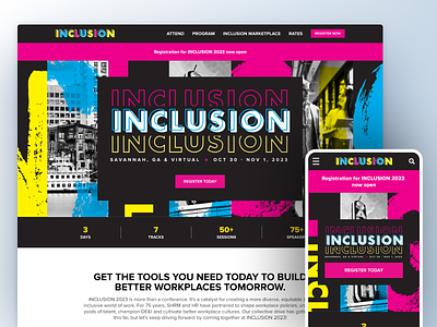 SHRM Inclusion 2023 Conference Website bold design colorful conference home page hr human resources landing typography ui ux web design
