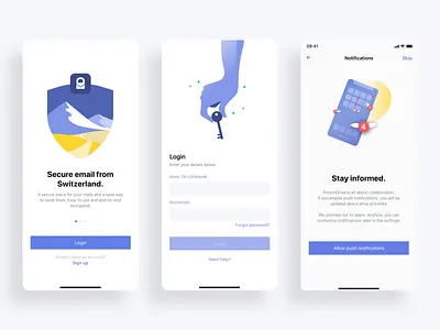 ProtonMail Login & Onboarding app design illustration ui ux